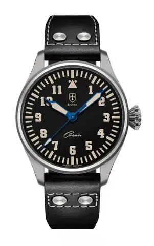 Biatec Corsair Vintage 03 - Černý kožený pilot řemínek