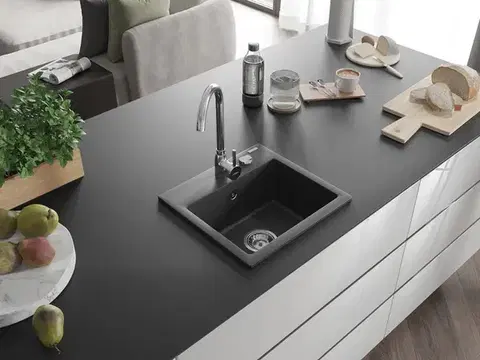 MEXEN Milo granitový dřez 1-miska 435x410 mm, černá skvrnité 6505441000-76