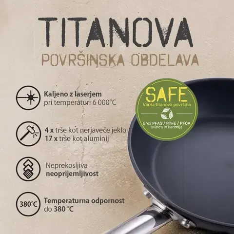 Pánev s titanovým povrchem Ø 24 cm V: 4,5 cm — Saturn Terra Lunasol - 601322