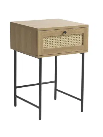 Estila Noční stolek Malmo, světlý dub/ratan, 45 cm