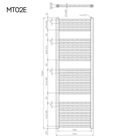 Mereo Otopný žebřík rovný 450x1330 mm, bílý, elektrický MT02E