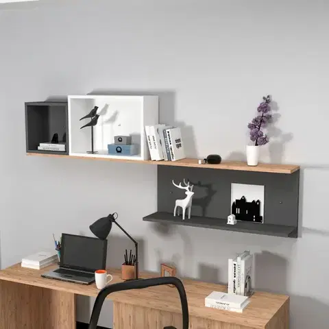 Nástěnná police Akser - Atlantic Pine, Anthracite White