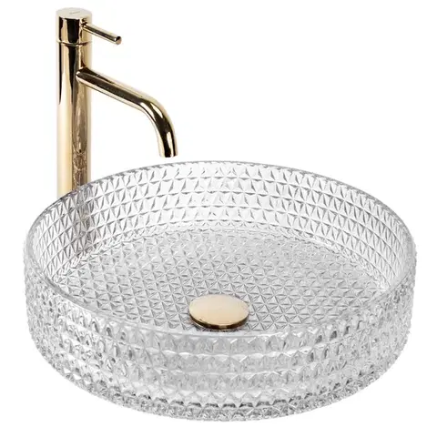 REA Umyvadlo na desku Cristal Transparent 39 Gold brush Ring REA-U8881