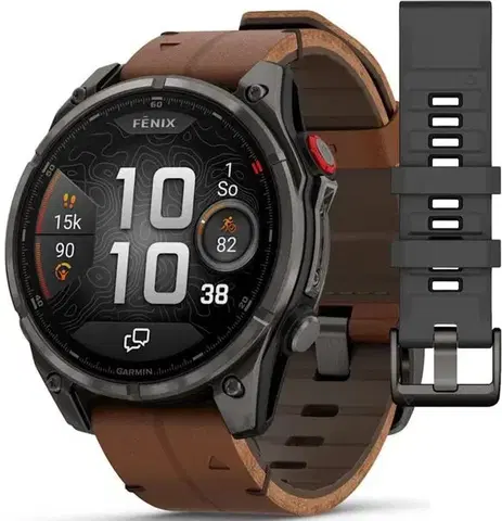 Garmin fēnix® 8 Pro – 51 mm, AMOLED Sapphire, Carbon grey DLC titanium s Chestnut koženým řemínkem 010-03199-40