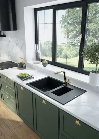 DEANTE Andante grafit metalic Granitový dřez, 1.5 bowl s odkapávačem ZQN_G513