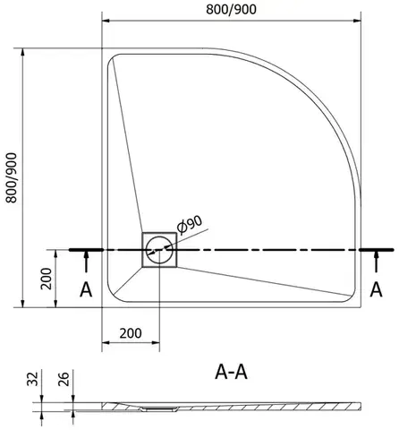 MEXEN Bert čtvrtkruhová sprchová vanička SMC 90 x 90, černá 4KR709090