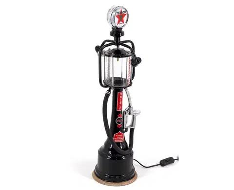 Estila Designová retro stolní lampa Apoca černé barvy s dekorativní benzinovou pumpičkou 68cm