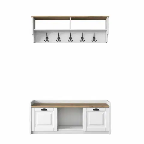Nástěnný věšák s botníkem Polo White and Walnut