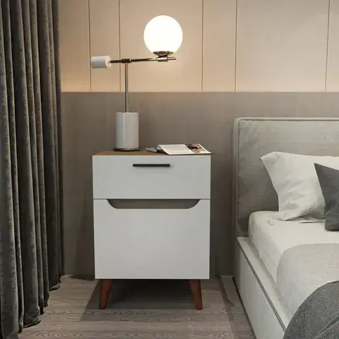Noční stolek Losso - White, Oak