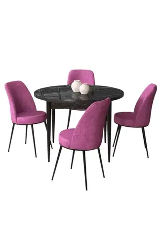 Dining Table & Chairs Set (5 Pieces) Tor - Black Marble, Purple