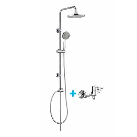 Mereo Sprchový set: Sprch. baterie a souprava s horním vývodem, pochromovaný plast, ruční a hlavová sprcha CB610ZL