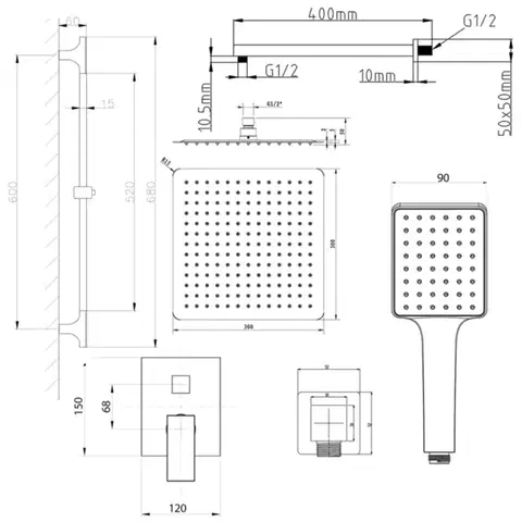 SAPHO CUBEMIX podomítkový sprchový set s pákovou baterií, 2 výstupy, posuvný držák sprchy, chrom CM042-02