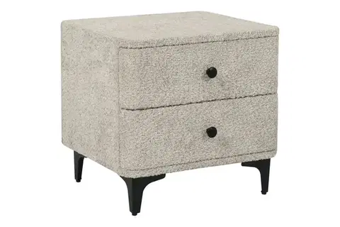 Estila Designový art deco čtvercový buklé noční stolek Lanc v šedé barvě se dvěma zásuvkami s černými úchyty a kovovými nohama 45 cm