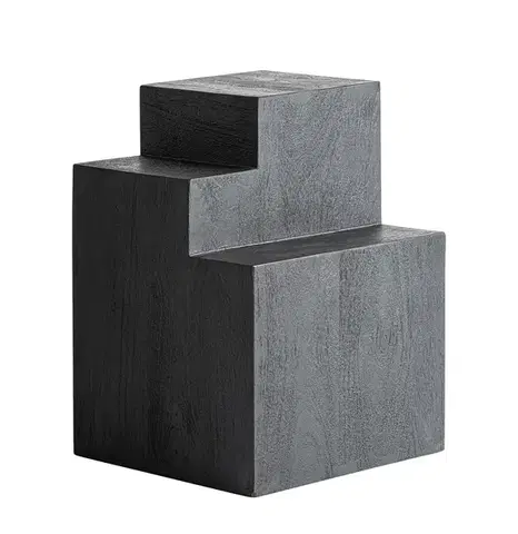 Estila Luxusní art deco geometrický čtvercový příruční stolek Cubia Nera v černé barvě z masivního mangového dřeva 55 cm