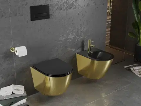 MEXEN Lena Závěsná WC mísa včetně sedátka s slow-slim, duroplast, černá/zlatá 30224076