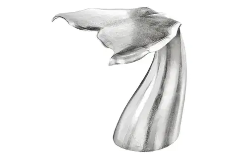 Estila Stylový art deco kovový příruční stolek Whale ve stříbrné barvě v podobě velrybího ocasu 60 cm