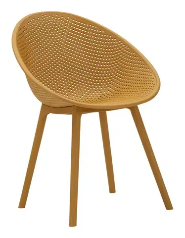 Estila Moderní designová žlutá jídelní židle Isola s kulatou sedací částí s perforovaným vzorem 59 cm