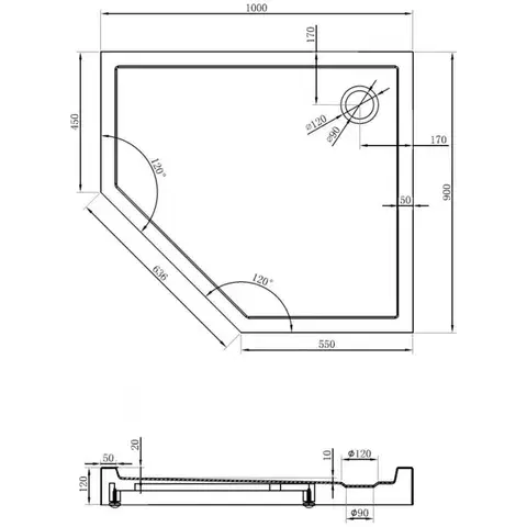 MEXEN Flow+ pětiboká sprchová vanička pravá 100 x 90, černá mat 46P709010RH