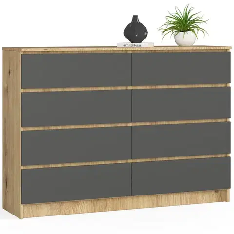 Ak furniture Komoda Kuba 140 cm 8 šuplíků dub artisan/grafitová