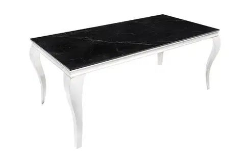 Estila Luxusní chromový jídelní stůl Modern Barock s černou mramorovou vrchní deskou a kovovými kabriolovými nohama 180 cm