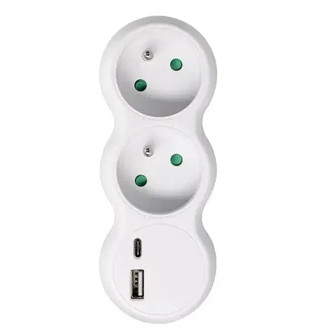 Solight rozbočka s USB A+C rychlonabíječkou 20W PD, 2 x 10A, bílá P100-PD20