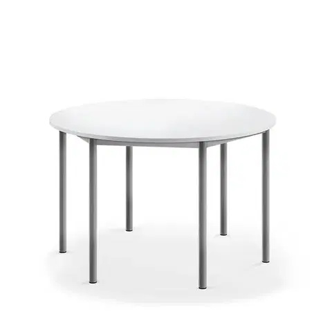 Stůl SONITUS, Ø1200x720 mm, stříbrné nohy, HPL deska tlumící hluk, bílá