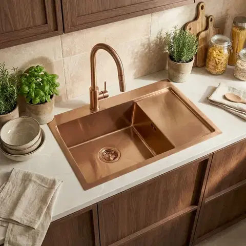 REA Ocelový dřez Fin BRUSH COPPER bez kuchyňské baterie ZLE-06018