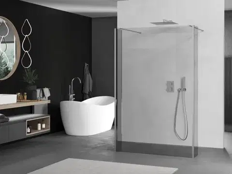 MEXEN/S Kioto Sprchová zástěna WALK-IN volněstojící 90 x 30 x 30, transparent, chrom 800-090-030-222-01-00-030