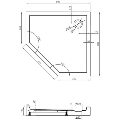 MEXEN Flow+ pětiboká sprchová vanička 80 x 80, černá mat 46P708080H