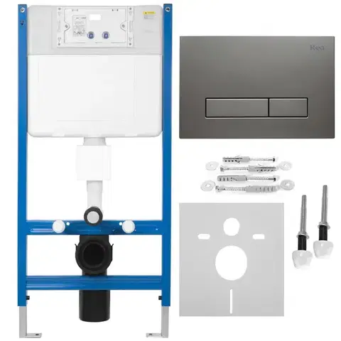 REA Podomítkový WC systém K011A-Q + tlačítka I Brush Titan KPL-E0634