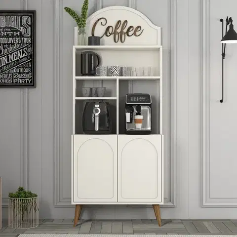Coffee Bar Cabinet Lyon 80 - Cream, Walnut - POSLEDNÍ KUS