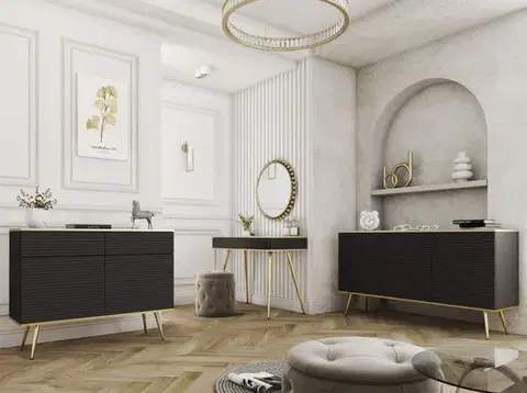 ArtPS Komoda BIJOU KSZ-107 MDF | černá/zlaté nohy