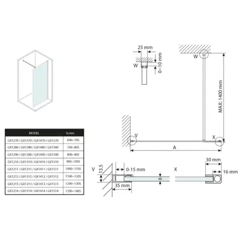 GELCO VARIO CHROME jednodílná sprchová zástěna k instalaci ke stěně, sklo nordic, 700  GX1570-05
