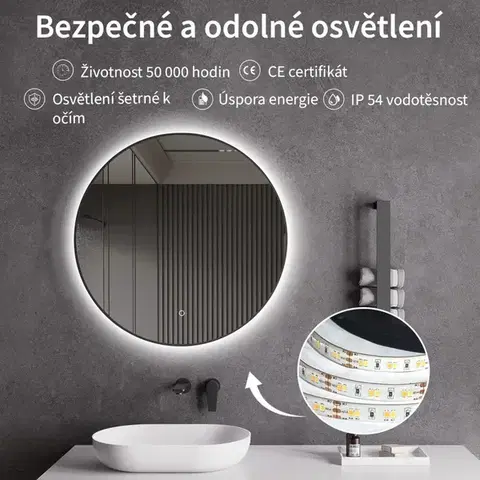 CERANO Koupelnové LED zrcadlo Velo, kovový rám černá matná Ø 80  CER-NT8232H81