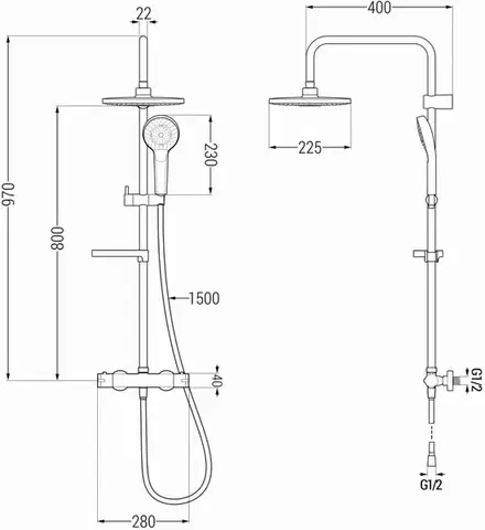 MEXEN/S KX05 Sprchový sloup s termostatickou baterií, chrom / bílá 771500591-00