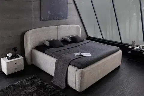 Estila Designová art deco šedá manželská postel Lanc s potahem z buklé s úložným prostorem a výklopným roštem 210 cm
