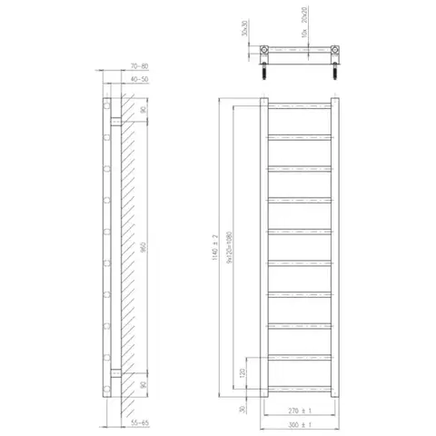 SAPHO METRO LIGHT otopné těleso 300x1140 černá mat IR444TB