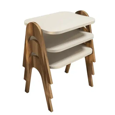Sada odkládacích stolků (3 kusy) Paris - Walnut, Cream