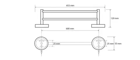 SAPHO X-ROUND BLACK dvojitý držák ručníků 600, černá mat XR401B
