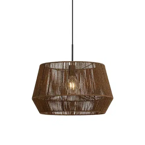 Hanglamp zwart met bruine papieren touw kap 50/50/30 - Combi 1