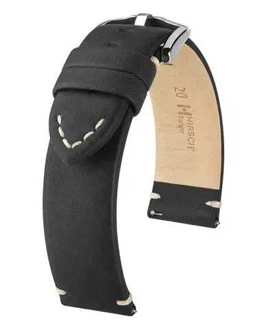 Řemínek Hirsch Ranger - černý - 24 mm - L – Standardní délka - 24 mm - Stříbrná