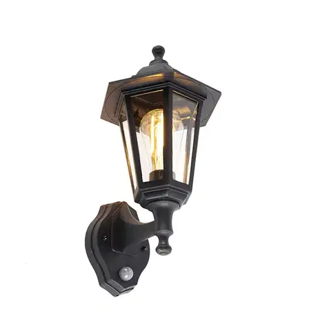 Klasická venkovní nástěnná lampa černá s detektorem pohybu - New Haven