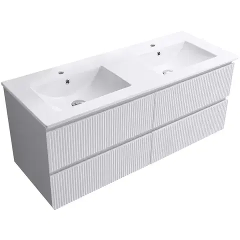 CERANO Koupelnová skříňka Carole bílá matná rýhovaná + keramické dvojumyvadlo Todo bílá lesklá 121x50x46,5  CER-104519