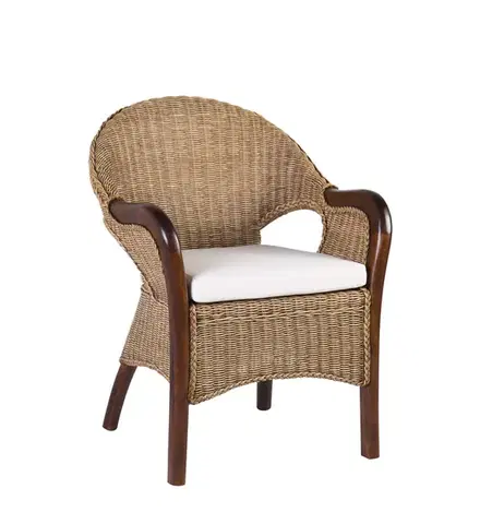 Estila Vintage ratanové křeslo New Cobra Rattan s hustým výpletem v přírodní světlé hnědé barvě s tmavším rámem z mahagonu 60 cm