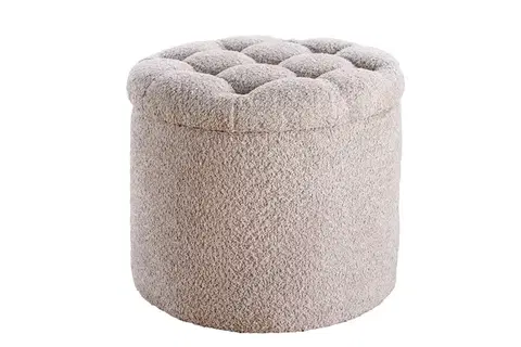 Estila Moderní kulatá barokní bouclá taburetka Modern barock v šampaňské béžové barvě s úložným prostorem 50 cm