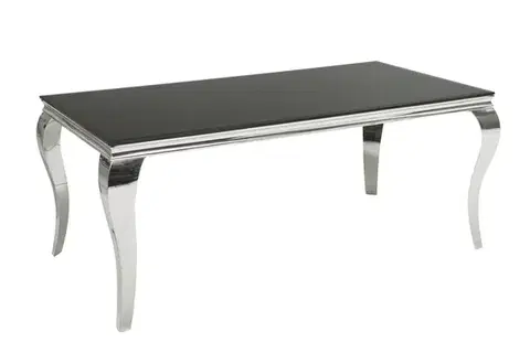 Estila Glamour obdélníkový stříbrný jídelní stůl Modern Barock s černou opálovou skleněnou deskou 180 cm