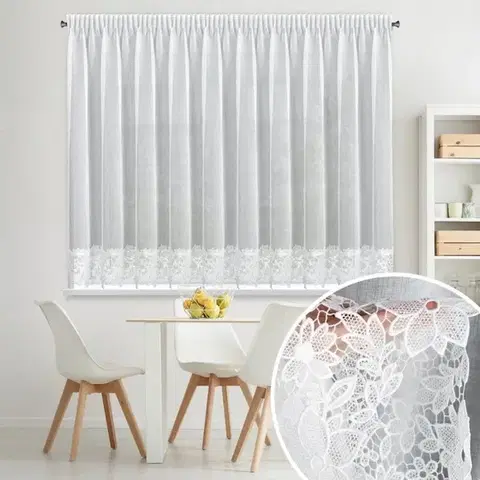 Elegantní dekorační záclona bílá záclona s ažurovou krajkou Šírka: 350 cm | Dĺžka: 155 cm