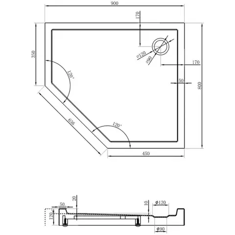 MEXEN Flow+ pětiboká sprchová vanička pravá 90 x 80, černá mat 46P708090RH