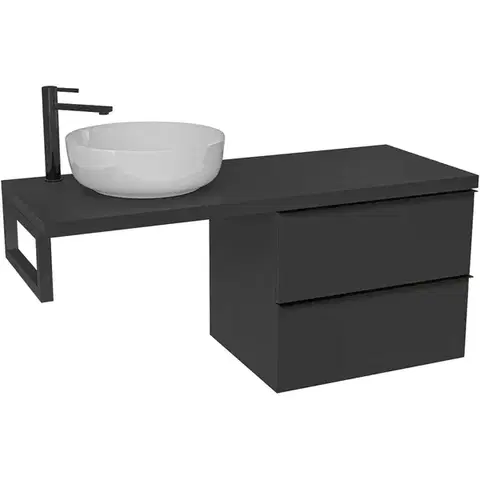 CERANO Koupelnová skříňka Velora černá matná, úchytka černá + deska pod umyvadlo Navira Pro 36 mm + konzole černá 120x56,6x46,5  CER-667850