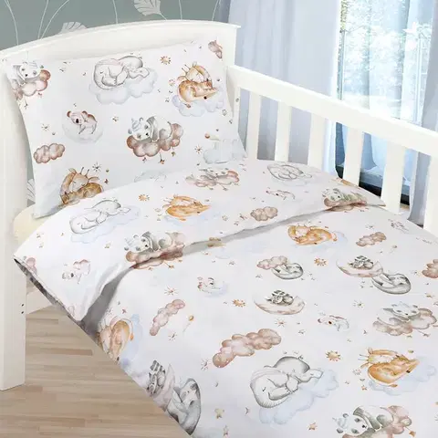 Bellatex Dětské bavlněné povlečení do postýlky Beáta Zvířátka na obláčku, 100 x 135 cm, 45 x 60 cm, 100 x 135 cm, 45 x 60 cm